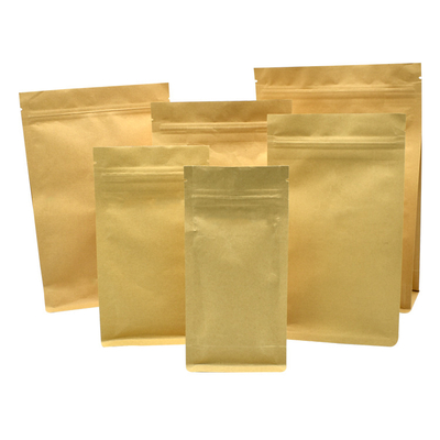 Recyclable Doypack Stand Up Pouch Zip Lock Kraft Paper Bags With Clear Window And Zipper