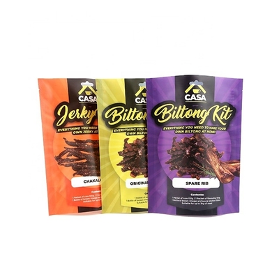 Het barrière Aangepaste Gram van Logo Matte Foil Stand Up Pouch 50 Zakken van het de Biltongpakket van 80 Gramrundvlees de Schokkerige